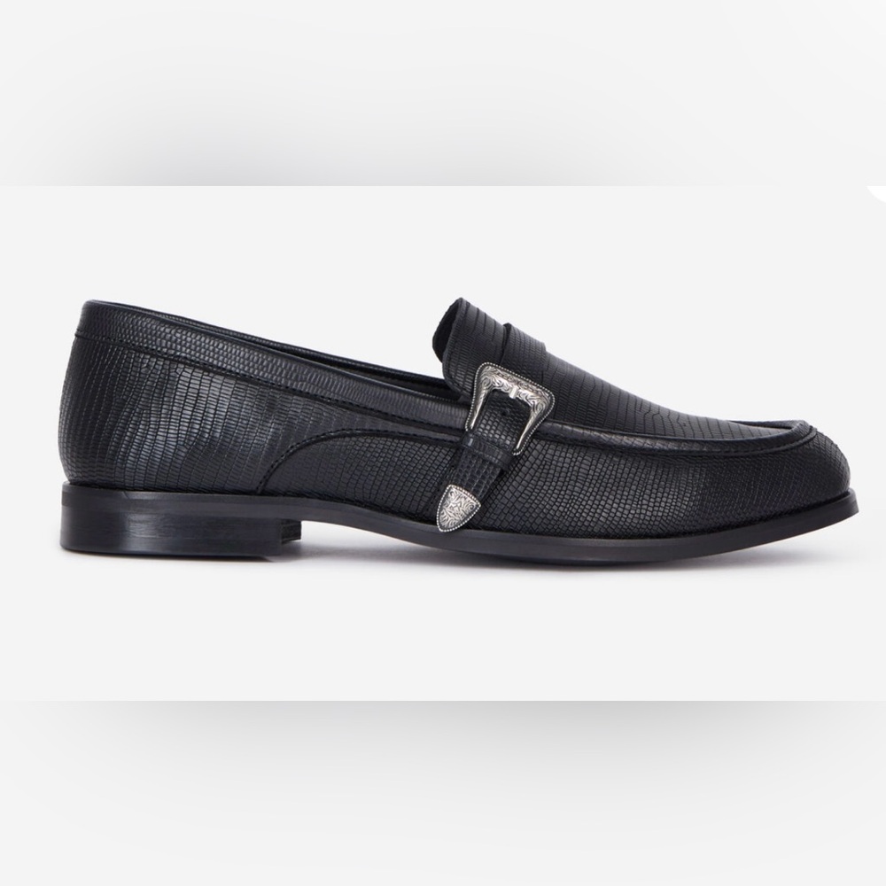 THE KOOPLES Western buckle lizard embossed Black leather loafers FR 42 US 11 NEW